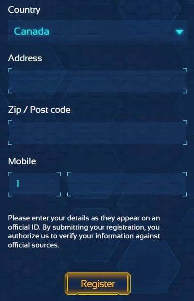 Spintropolis Registration Step 4