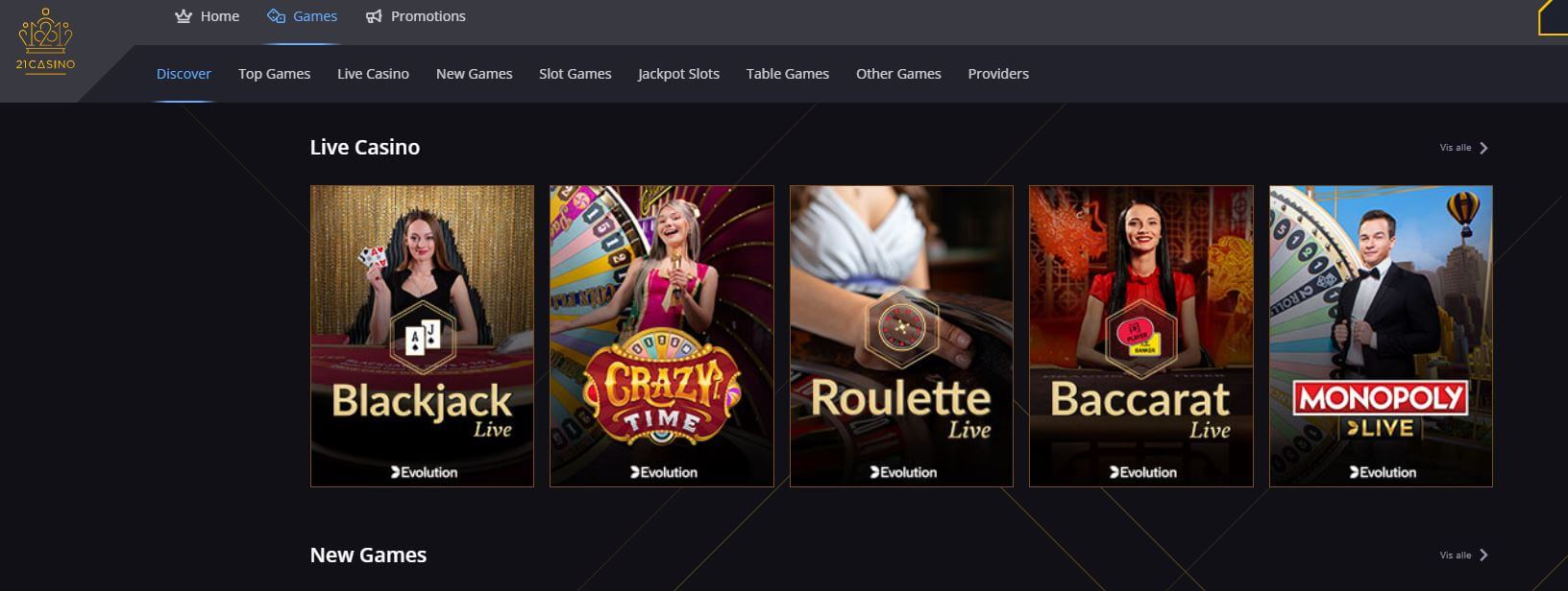 21 Casino live games